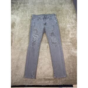 American Eagle Jeans Mens 30x28 Gray Skinny Distressed Stretch Airflex B671